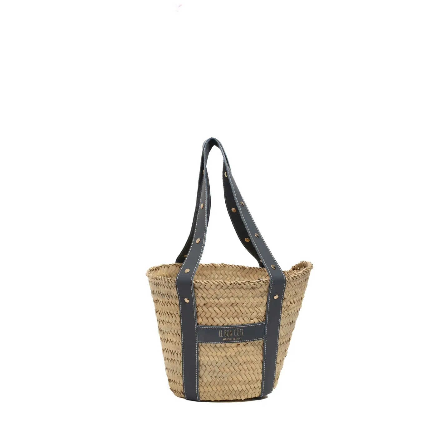 Cesta asa doble tachas en azul brumé